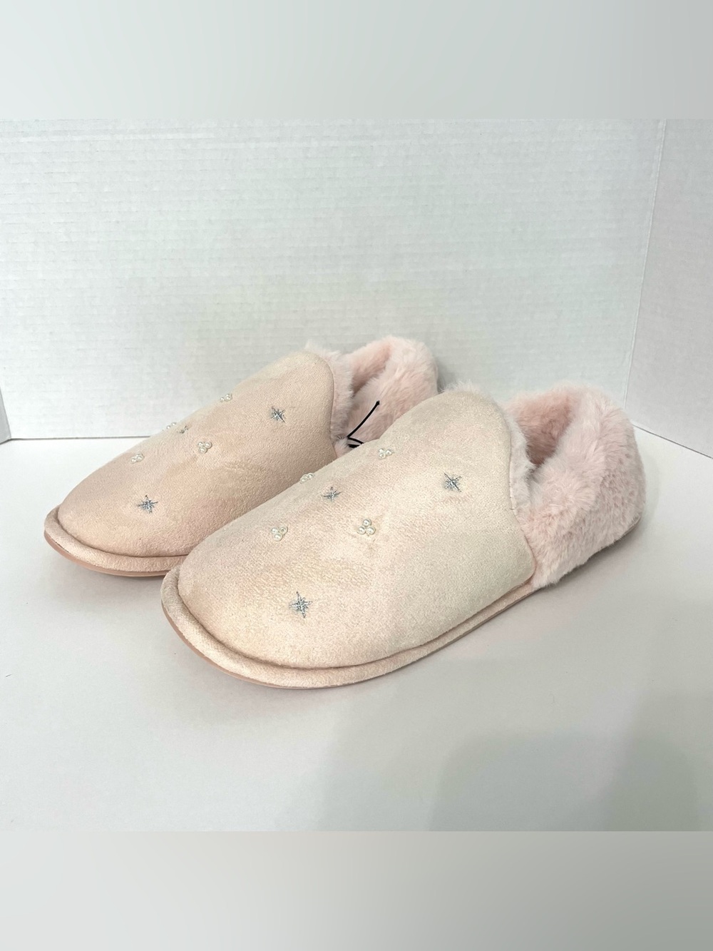 Jessica Simpson Women's Embellished Pink Slippers Faux Fur Sz XXL 11-12 New